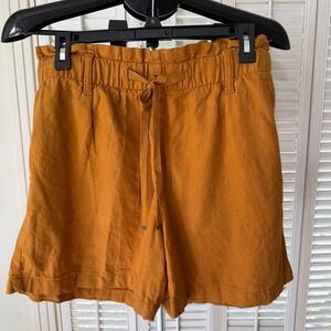 St Johns Bay Linen Blend Paperbag Waist Shorts Mustard Orange Womens Large L